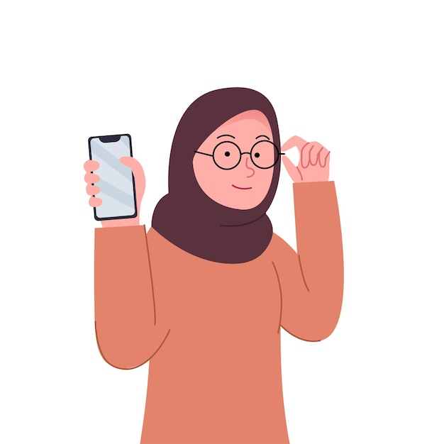 Женщина в хиджабе, показывающая смартфон