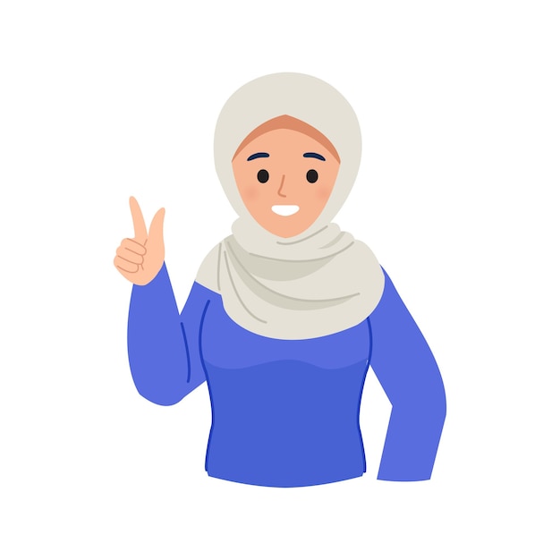 Hijab woman with pointing hand gesture