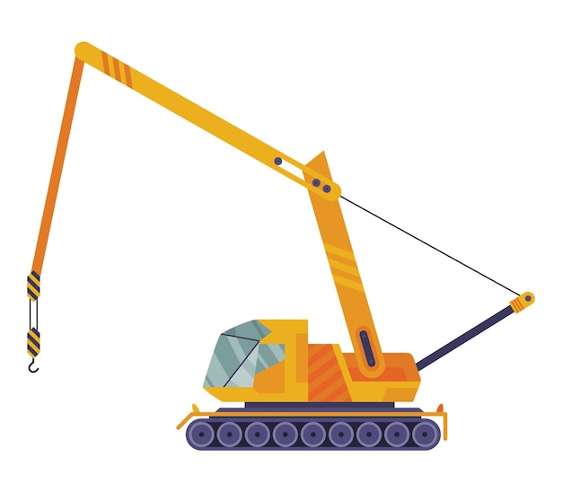 Hijskraanpictogram Bouwkraan Uitrusting in platte stijl Gele industriële zware machine Lifter doet zwaar tillen