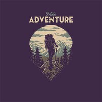 Vector hike adventure t shirt graphic design, hand drawn line style with digital color