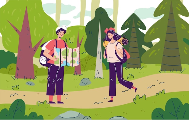 하이킹 숲 캠핑 여행 자연 모험 텐트 풍경 하이킹 개념