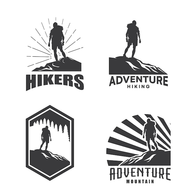 ハイカーの探検冒険ロゴデザインテンプレートセット
