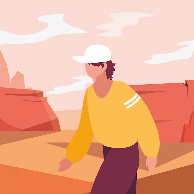 Vector hiker man and landscape