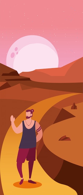 Hiker man and landscape