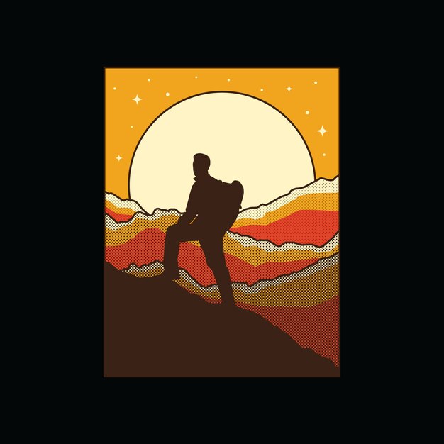 Hiker Mountain Graphic Illustration 