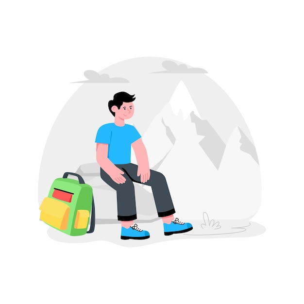 Hiker Resting On Rock While Hiking abstract concept vector in a flat style stock illustration