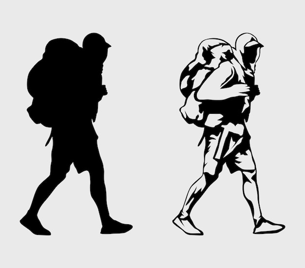 Vector a hiker silhouette in high detailed vector art