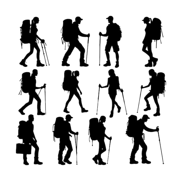 hiker silhouette vector illustration