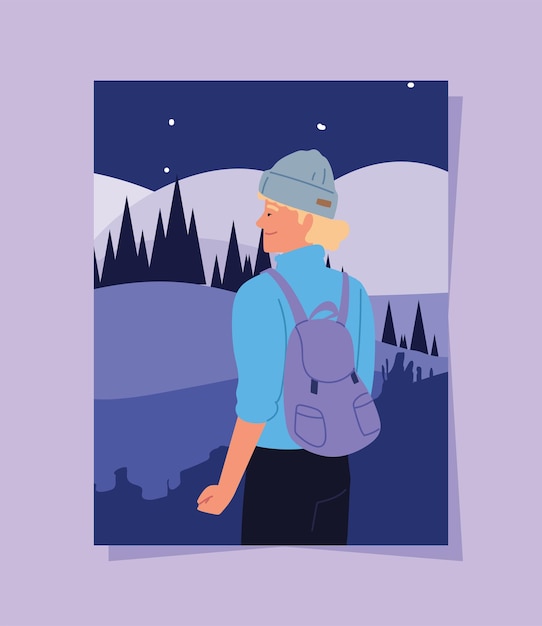 Hiker with backpack night