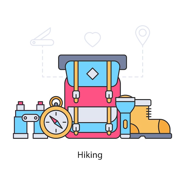 Hiking accessories illustration editable vector