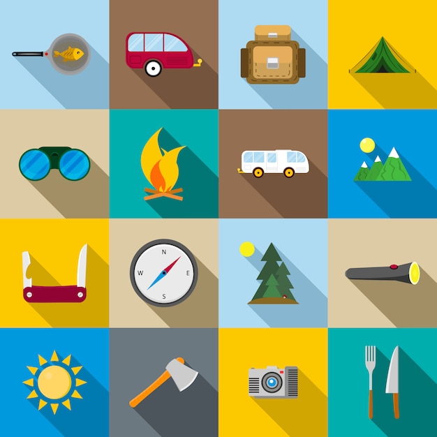 Vector hiking and camping icons set