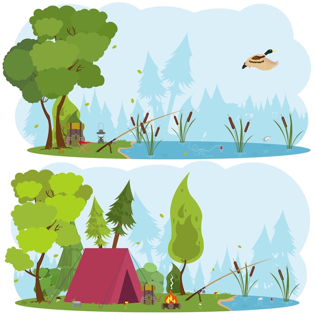 Hiking and camping illustration