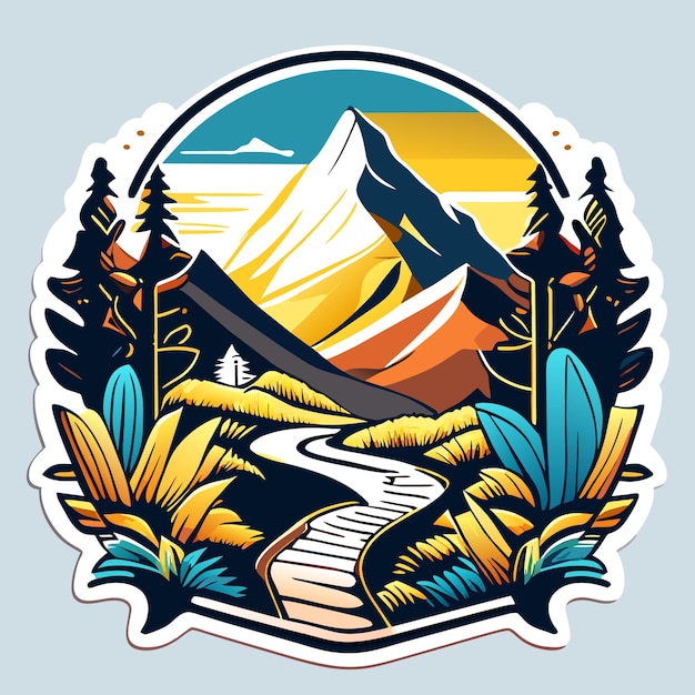ハイキングやキャンプや山のTシャツデザインのベクトルイラスト