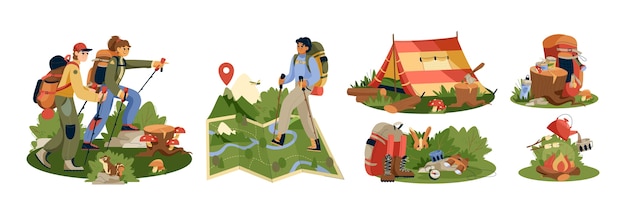 hiking compositions in flat design