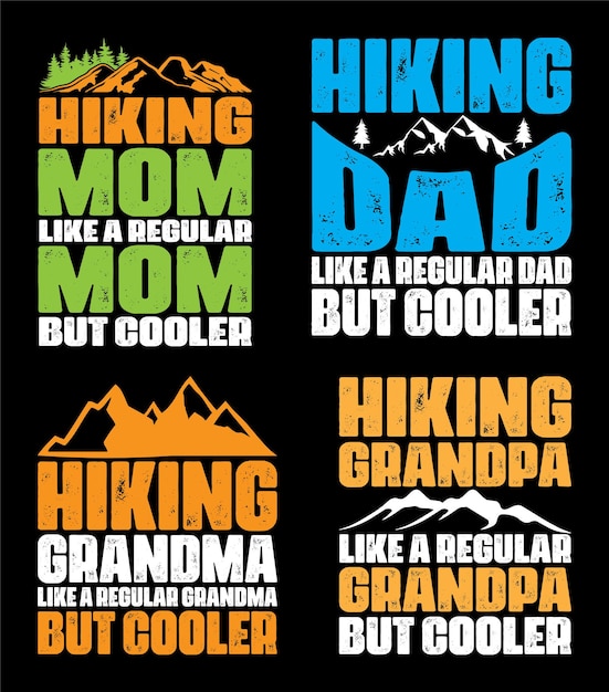 普通のお父さんのようにハイキングするお父さん、しかしクールな T シャツ デザイン バンドル