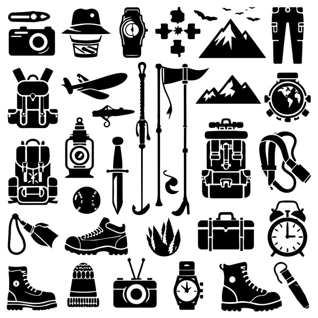 Vector hiking elements set