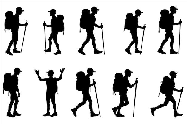 hiking gear and landscape vector set