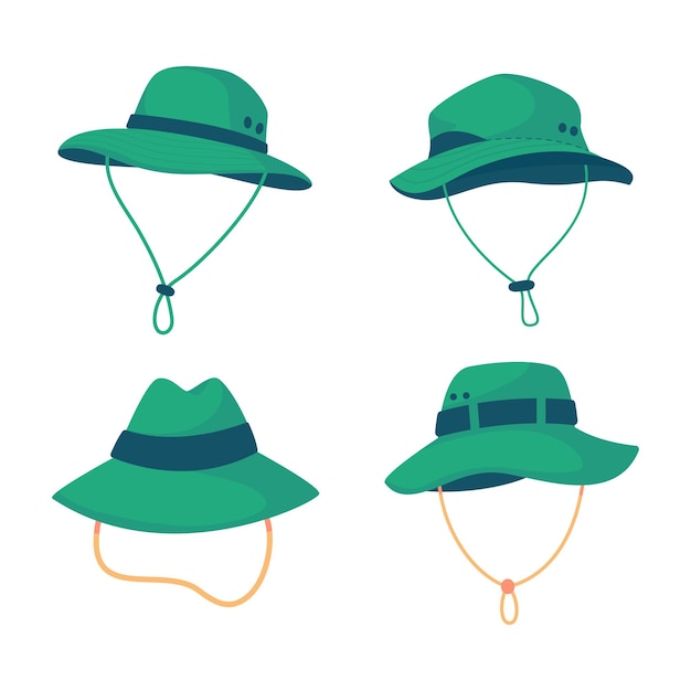 벡터 등산객 캠핑 활동 아이디어의 태양과 비로부터 보호하는 하이킹 모자