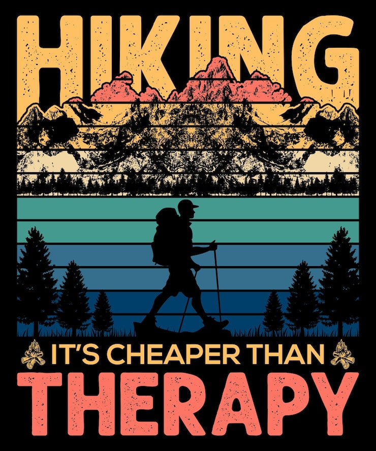 Vector hiking it's cheaper than therapy vintage tshirt design
