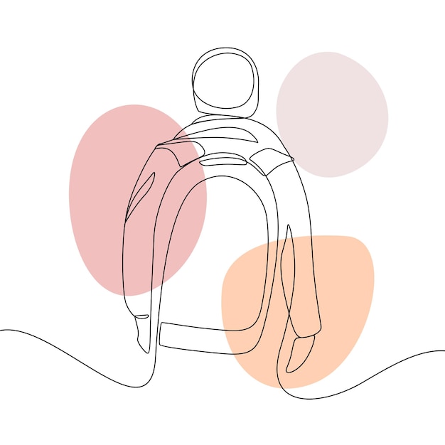 Hiking man adventure in continuous line art style