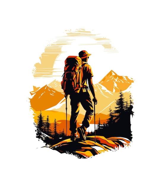 Vector hiking man illustration on white background