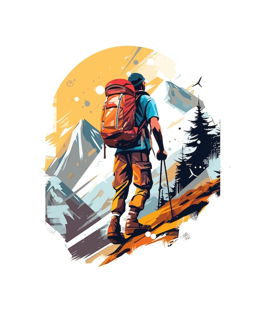 Hiking Man Illustration on white background