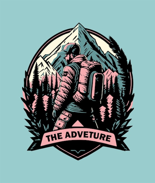 Logo uomo escursionismo per marchio di abbigliamento outdoor