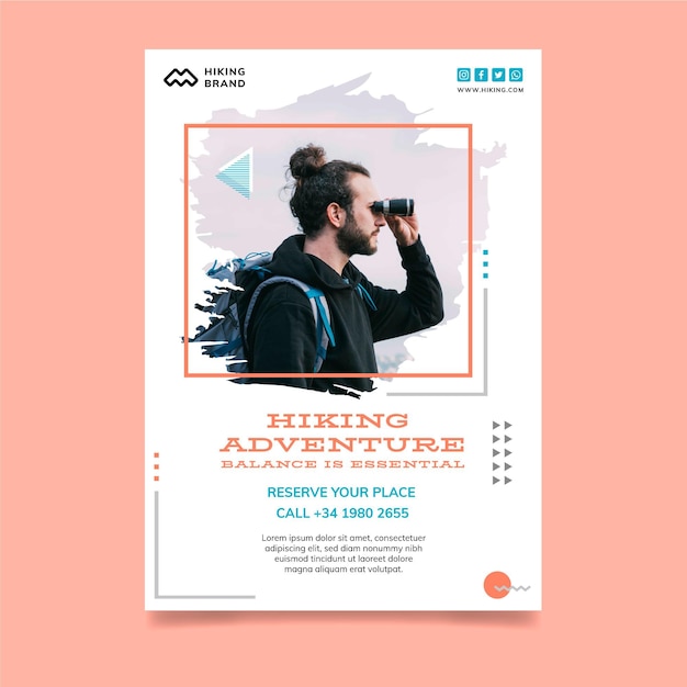 Vector hiking poster template with photo