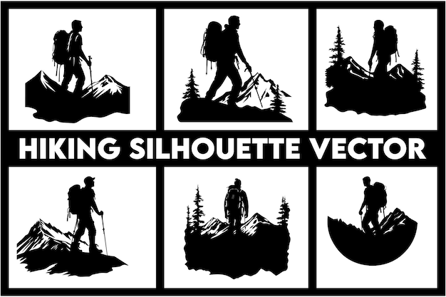 Hiking Silhouette Vector Bundle