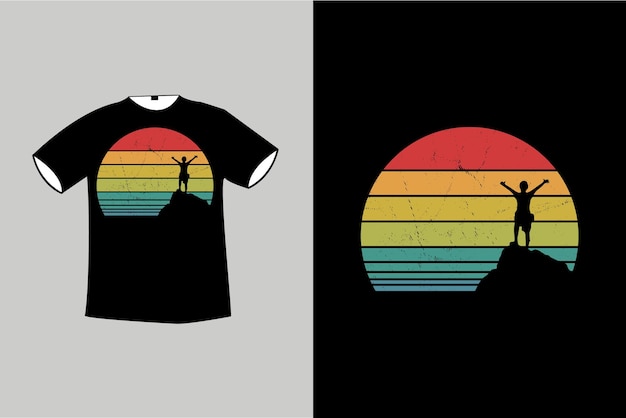 Hiking sunset retro vintage  tshirt design