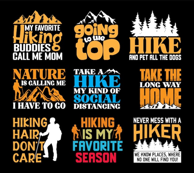 Vector hiking t shirt design bundle hiking t shirt quotes about hiking camping traveling adventure