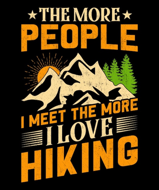 Hiking T-shirt Design or Mountain Pine Tree Sun Hiking Vector