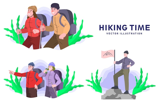 Vector hiking time - activity vector illustration