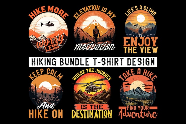 Vector hiking tshirt bundle design vector illustration adventure tshirt bundle design