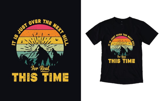 Hiking tshirt design Vintage mountain lettering adventure tshirts graphic vector element hiker typography