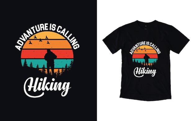 Hiking tshirt design vintage mountain lettering adventure tshirts graphic vector element hiker typography