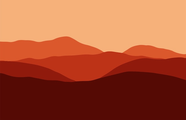 Холмы и горы в дымке на закате - векторная иллюстрация