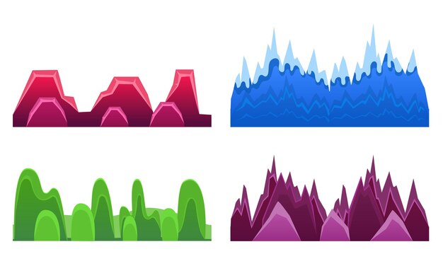 ベクトル モバイルゲームのインターフェースベクトルイラストのための丘と山のセットの風景要素