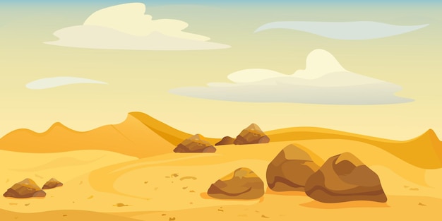 Hills and mountains silhouettes against desert landscape background In cartoon style