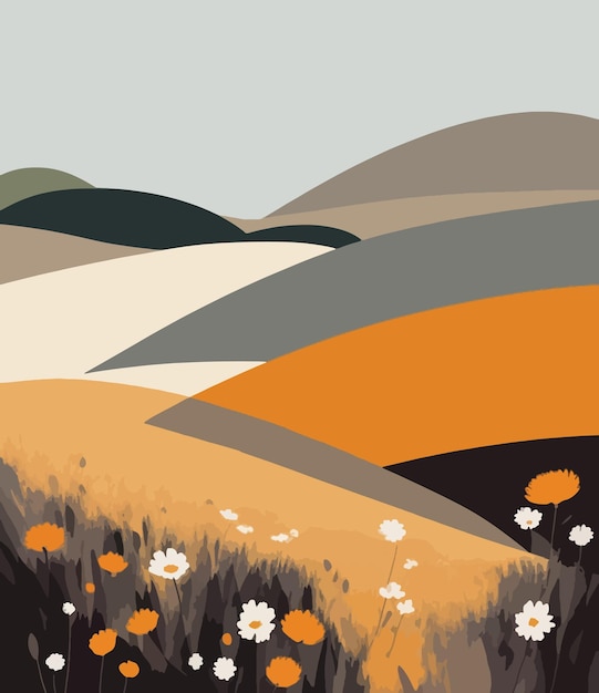 Hills with flower in simple modern art