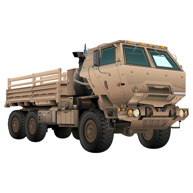 himars fmtv with trailer sand color in realistic style m142 high mobility artillery rocket system