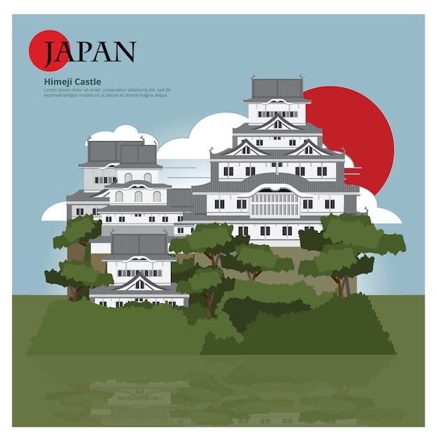 Himeji Castle Japan Landmark and Travel Attractions Vector Illustration