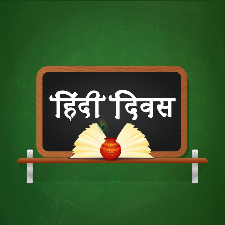 वेक्टर hindi day celebration card with creative books