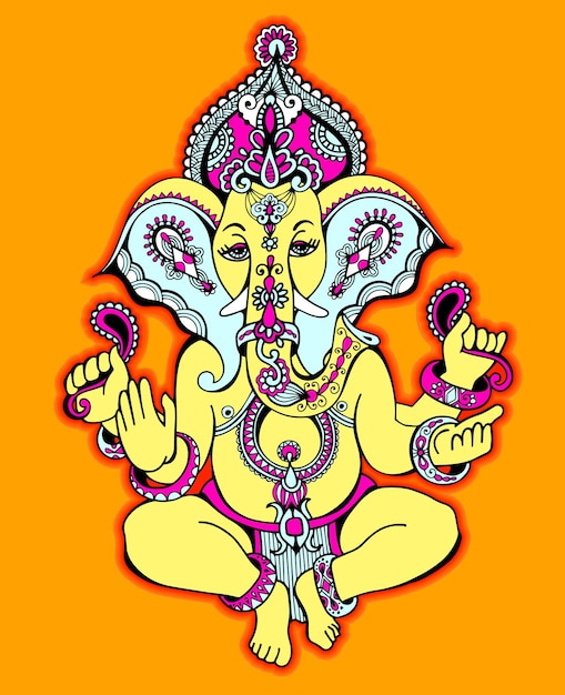 Hindoe heer ganesha sierlijke schets tekening tatoeage yoga spiritualiteit vectorillustratie