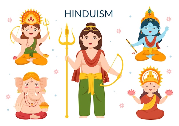 Hindoeïsme van verschillende Indiase God Platte achtergrond Cartoon Handgetekende sjablonen Illustratie