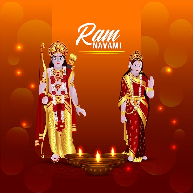 hindu festival happy ram navami background with vector illustration