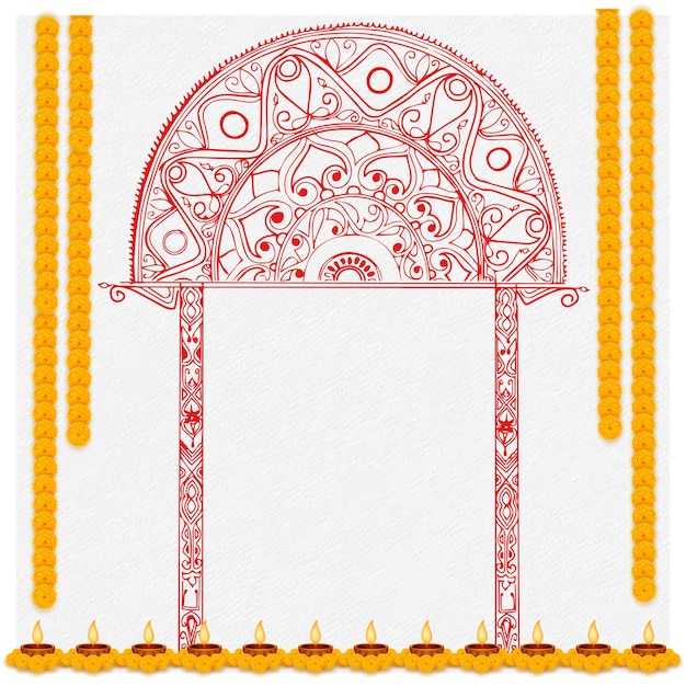 Vector hindu festival puja border decorations puja frame puja background with oil diya