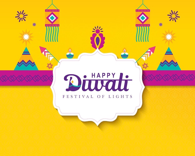 Hindu festival shubh diwali happy diwali greeting card with modern elements