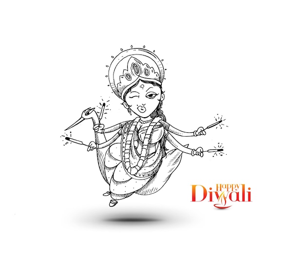 Hindu god laxmi with text of happy diwali festival.