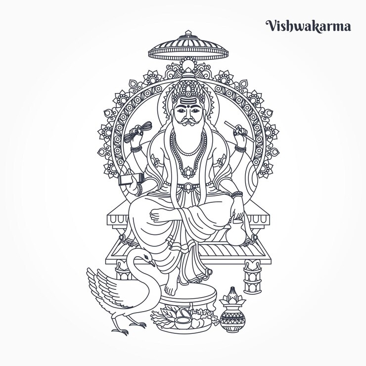 Vector hindu god vishwakarma an architect and divine engineer of universe